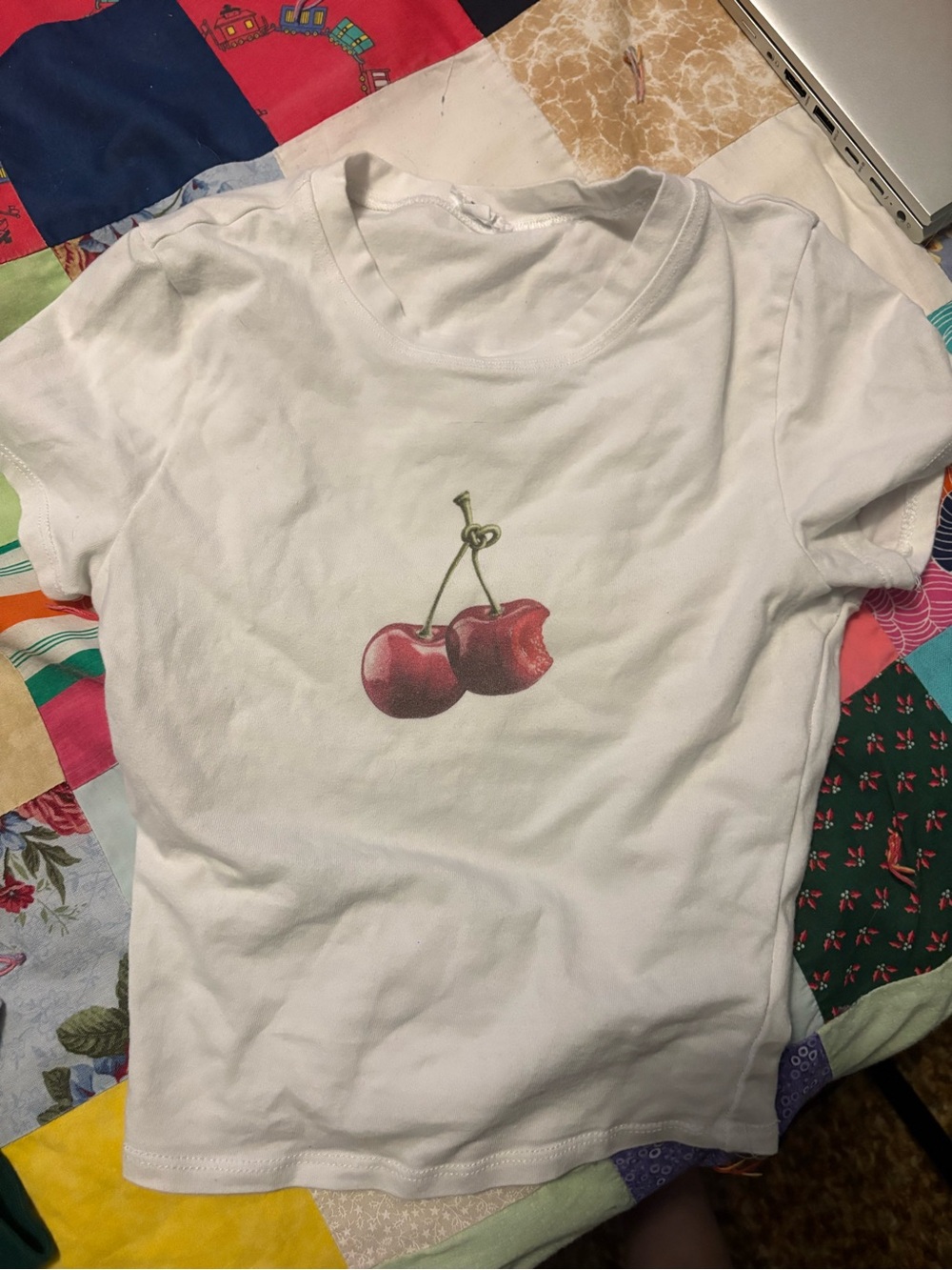 Garage White Tee with Red Cherry Graphic